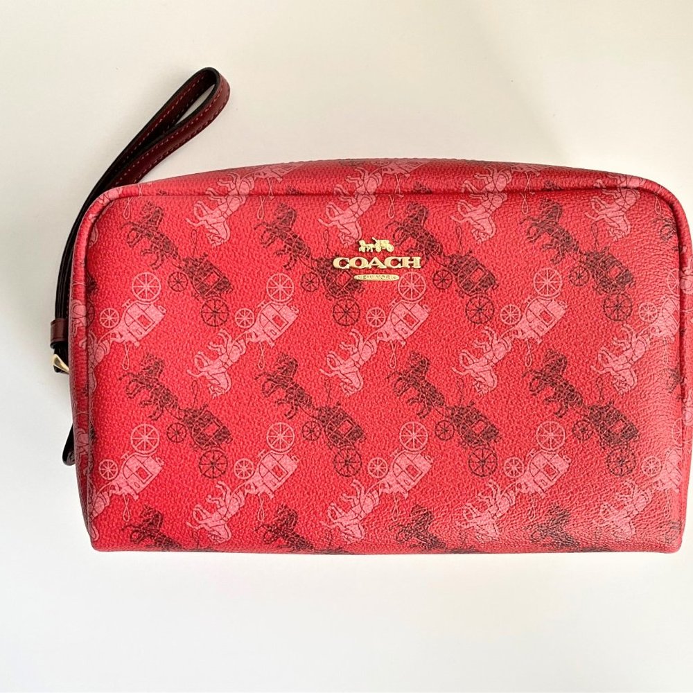 Coach Red Leather Cosmetic Bag